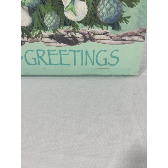 Coastal Christmas Wall Art "Seas and Greetings" Beach Tree Sign 18x12 Picture - Picture 3 of 9